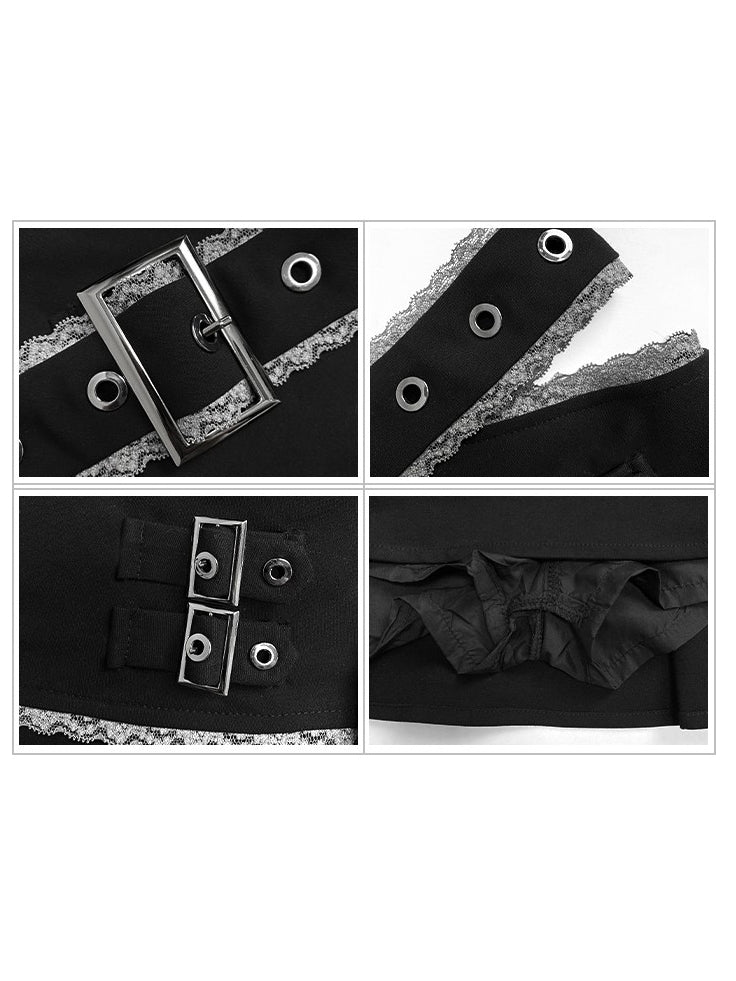 Cut-Out Lace-PanELED PLEATED SKIRT