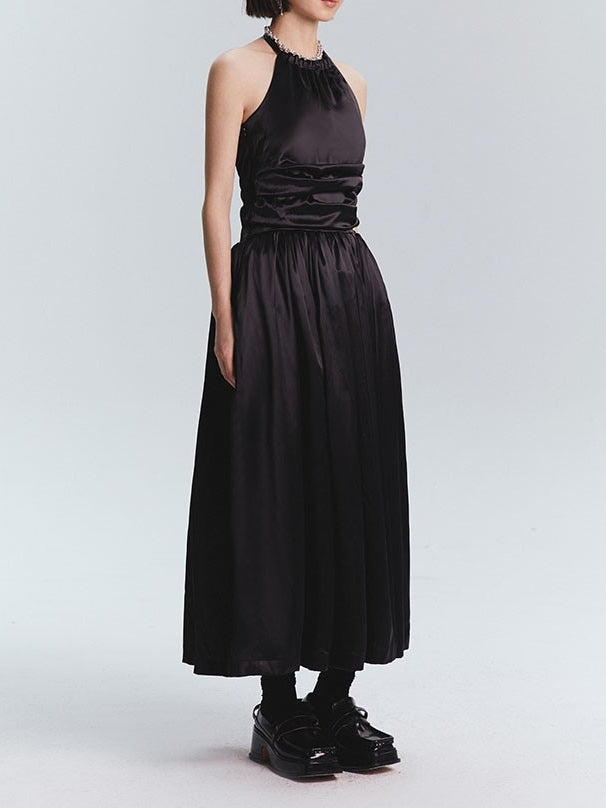 Hecktränen -Satin -Maxi -Kleid