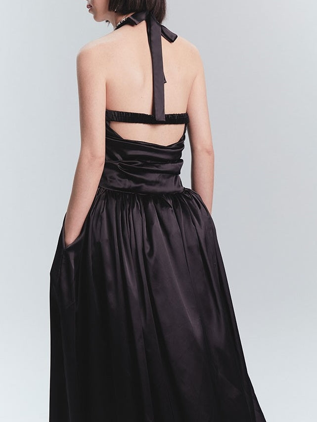 Hecktränen -Satin -Maxi -Kleid