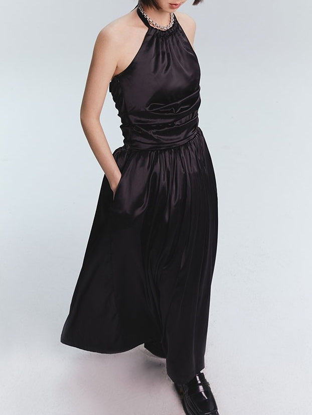 Hecktränen -Satin -Maxi -Kleid