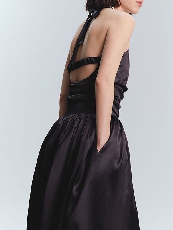 Hecktränen -Satin -Maxi -Kleid