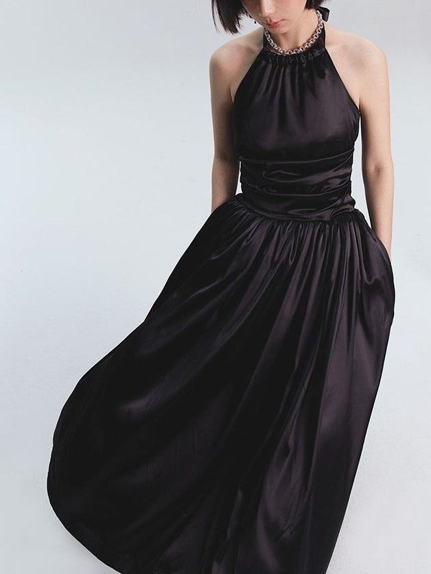 Hecktränen -Satin -Maxi -Kleid