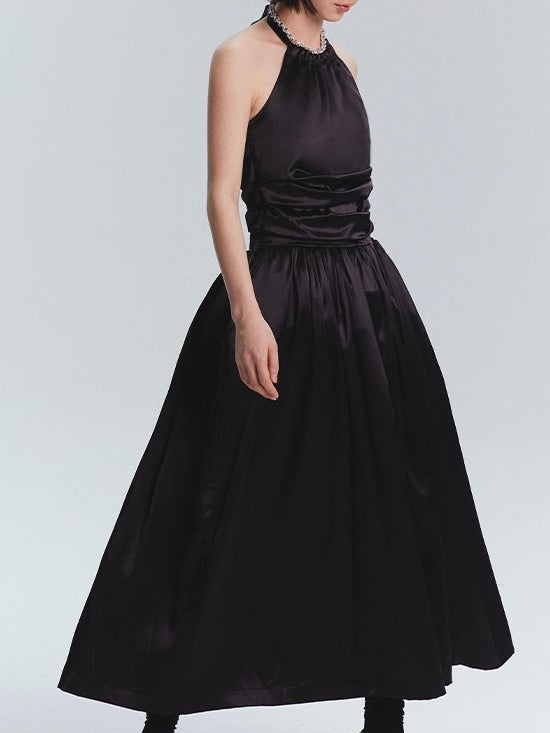 Hecktränen -Satin -Maxi -Kleid