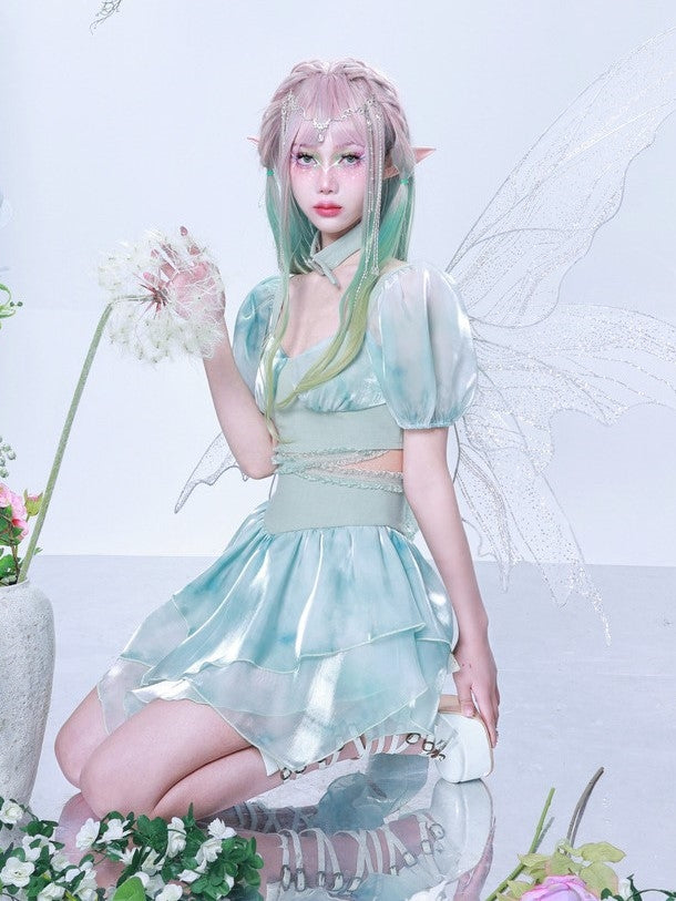 Sangle de manches bouffées à taille à tie-dye