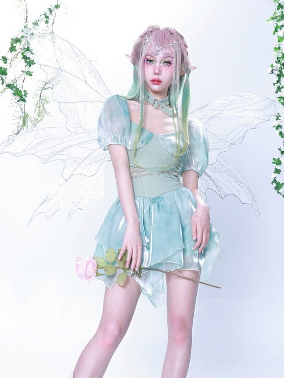 Sangle de manches bouffées à taille à tie-dye