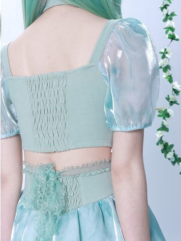 Sangle de manches bouffées à taille à tie-dye