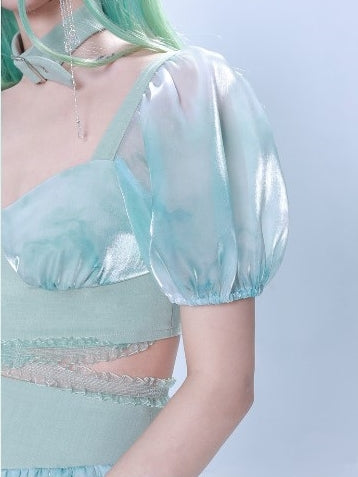 Sangle de manches bouffées à taille à tie-dye