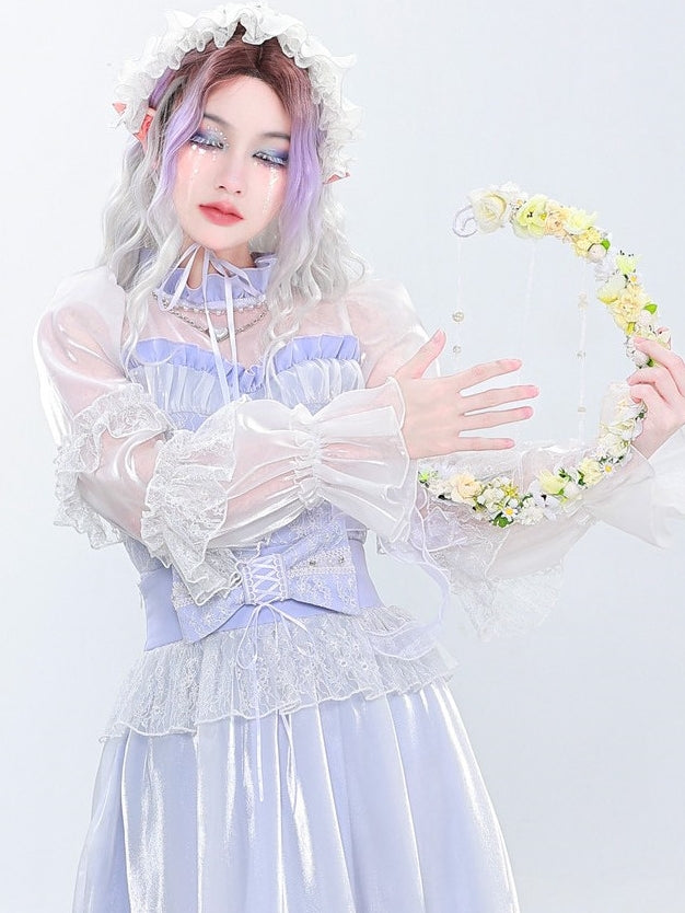 모조 다이아몬드 레이스 스티칭 활 브로치