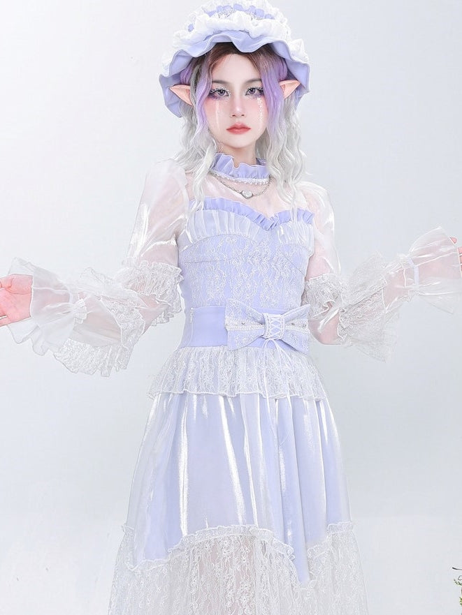 모조 다이아몬드 레이스 스티칭 활 브로치