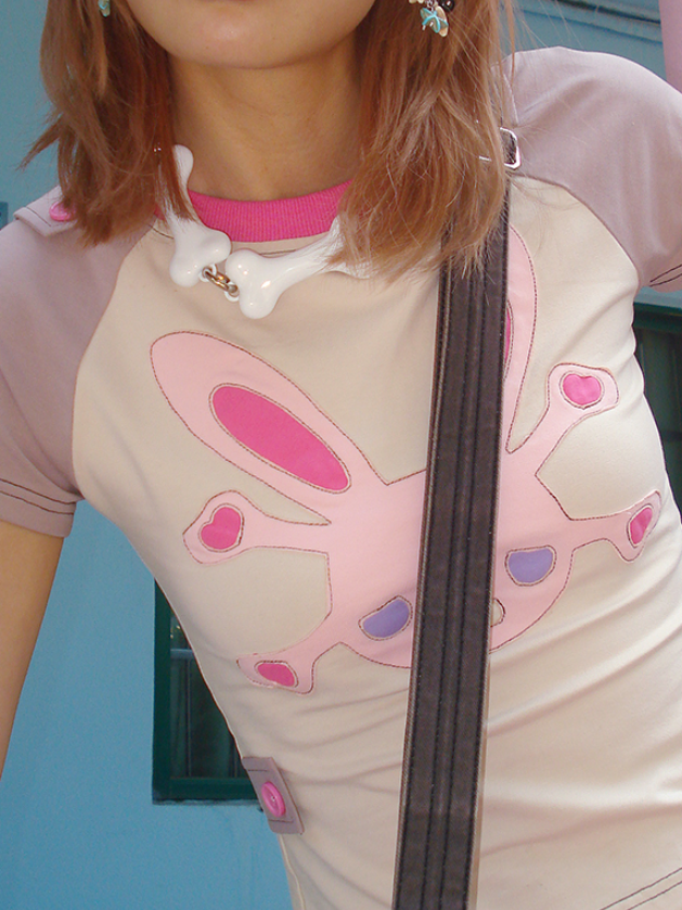 Skull Rabbit Stitching Raglan Sleeve T-Shirt