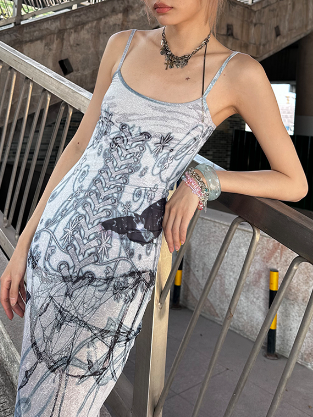 Butterfly Thorn Print Sling Sirène One-pièce