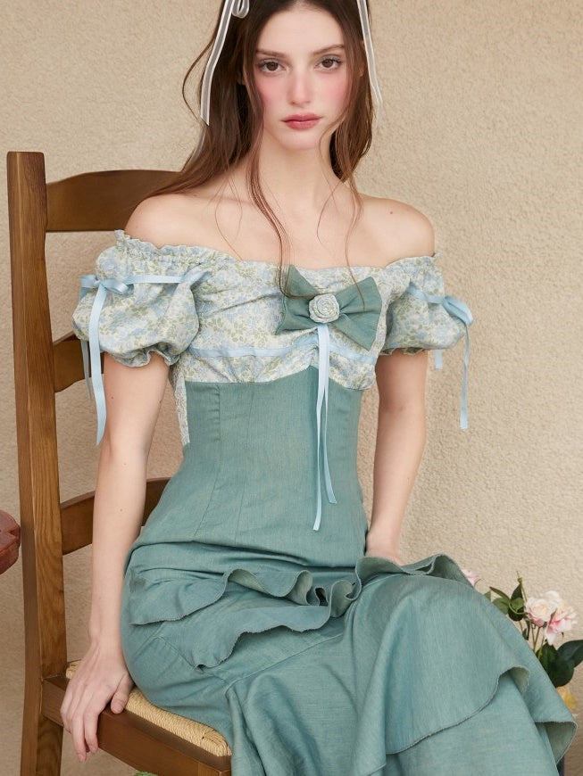 자카드 프릴 드레스