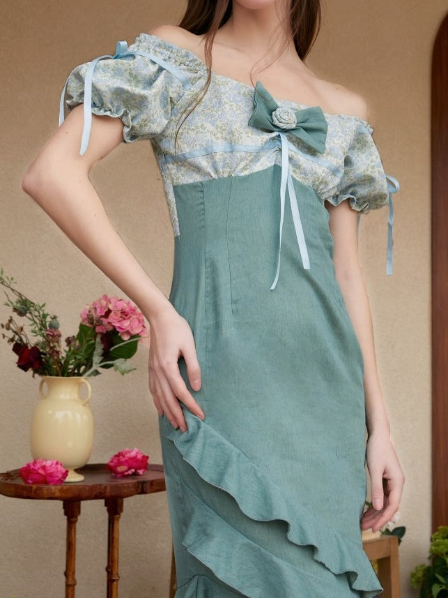 자카드 프릴 드레스