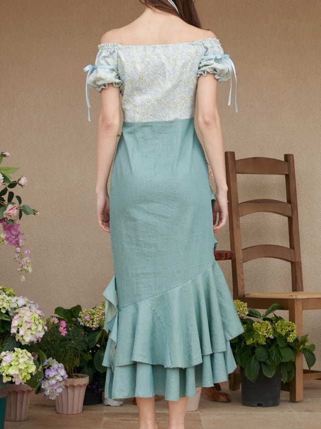 자카드 프릴 드레스