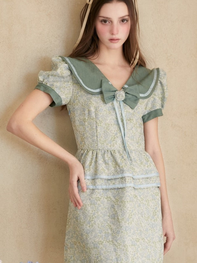 Doll Collar Jacquard One-piece