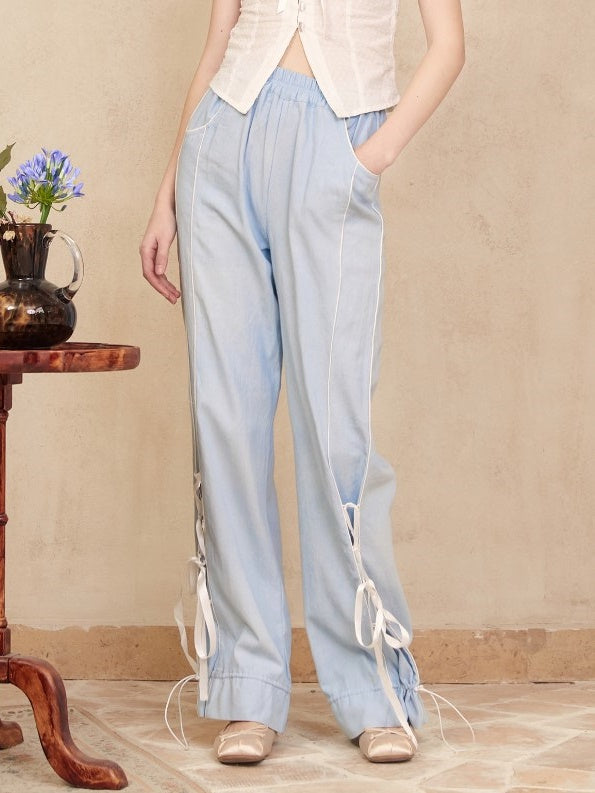 Pantalon à lacets à lacets de ballet denim