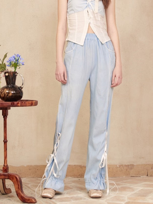 Pantalon à lacets à lacets de ballet denim