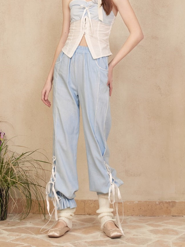 Pantalon à lacets à lacets de ballet denim