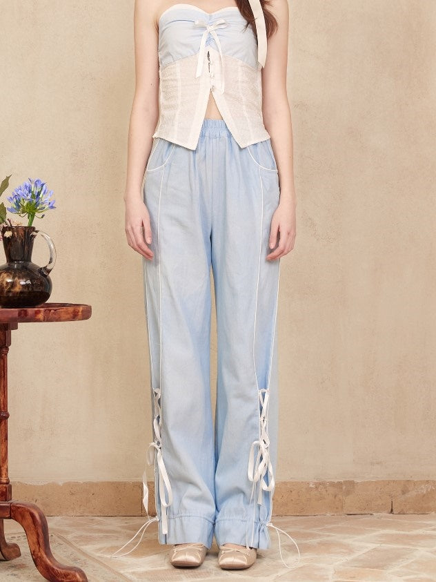 Pantalon à lacets à lacets de ballet denim