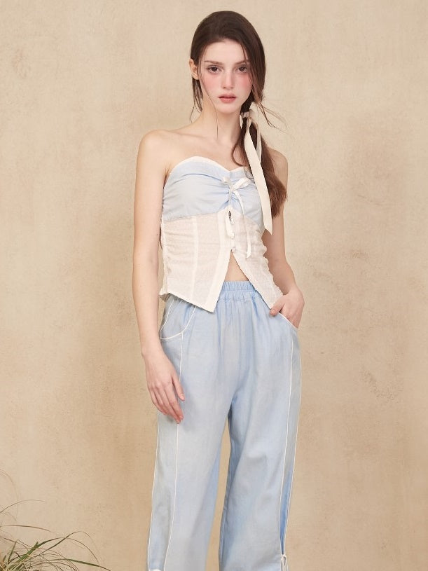 Contrast Color Ribbon Bare Top