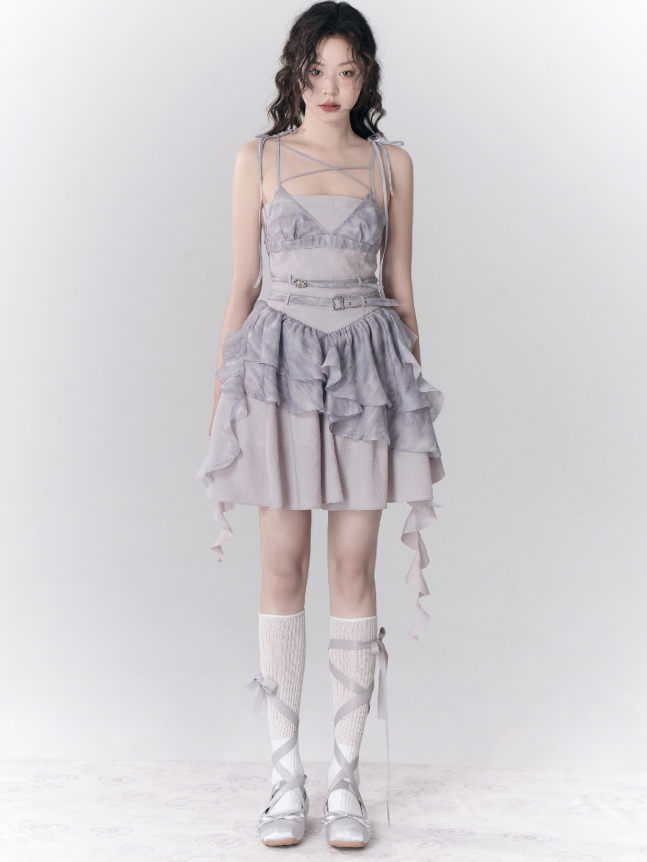 Robe de haut de ruban de volant et gilet de soutien-gorge