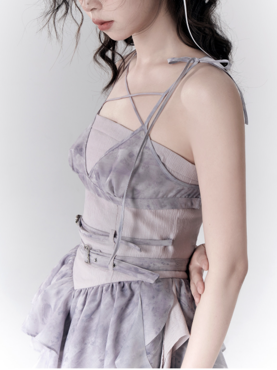 Robe de haut de ruban de volant et gilet de soutien-gorge