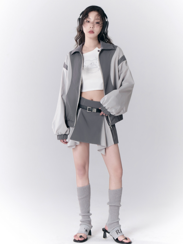 컬러 매칭 나비 라펠 재킷 및 스커트