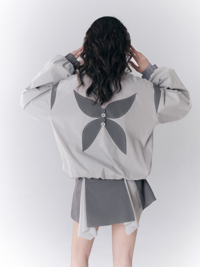 컬러 매칭 나비 라펠 재킷 및 스커트