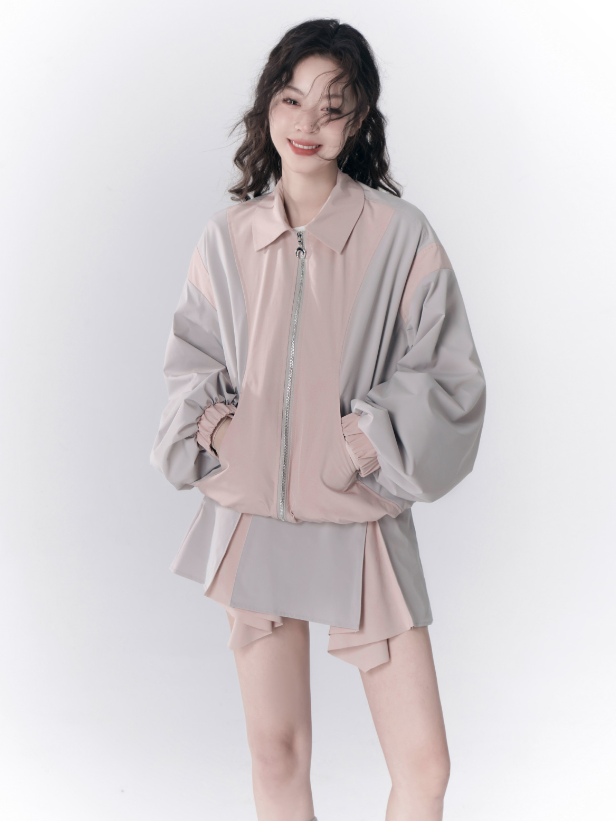 컬러 매칭 나비 라펠 재킷 및 스커트