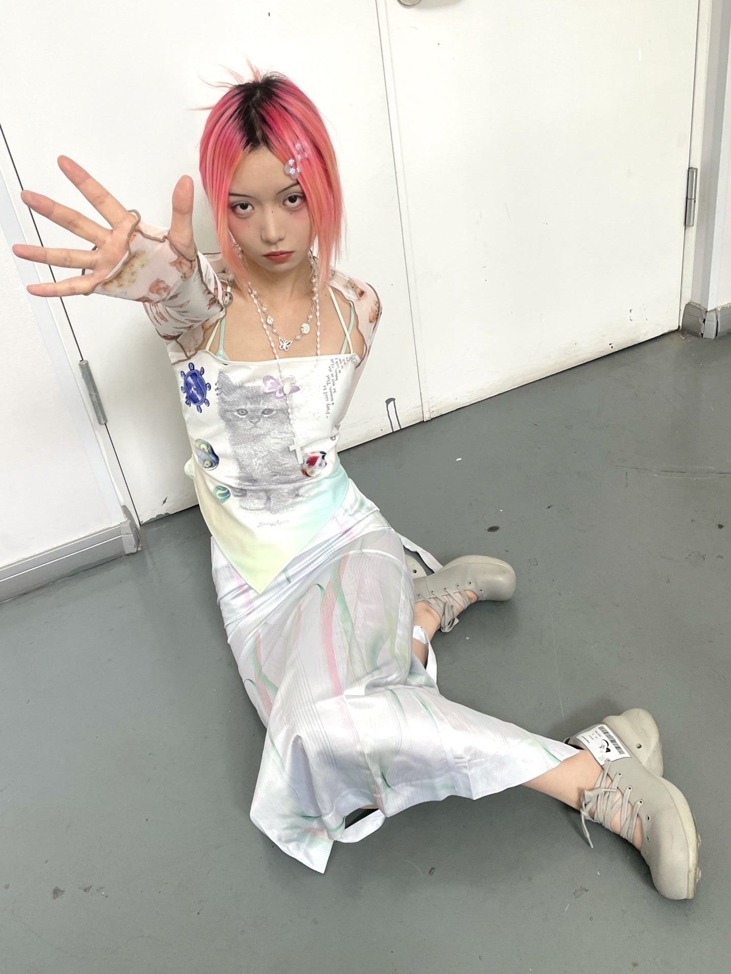 Cat Print Square Scarf Backles Sling