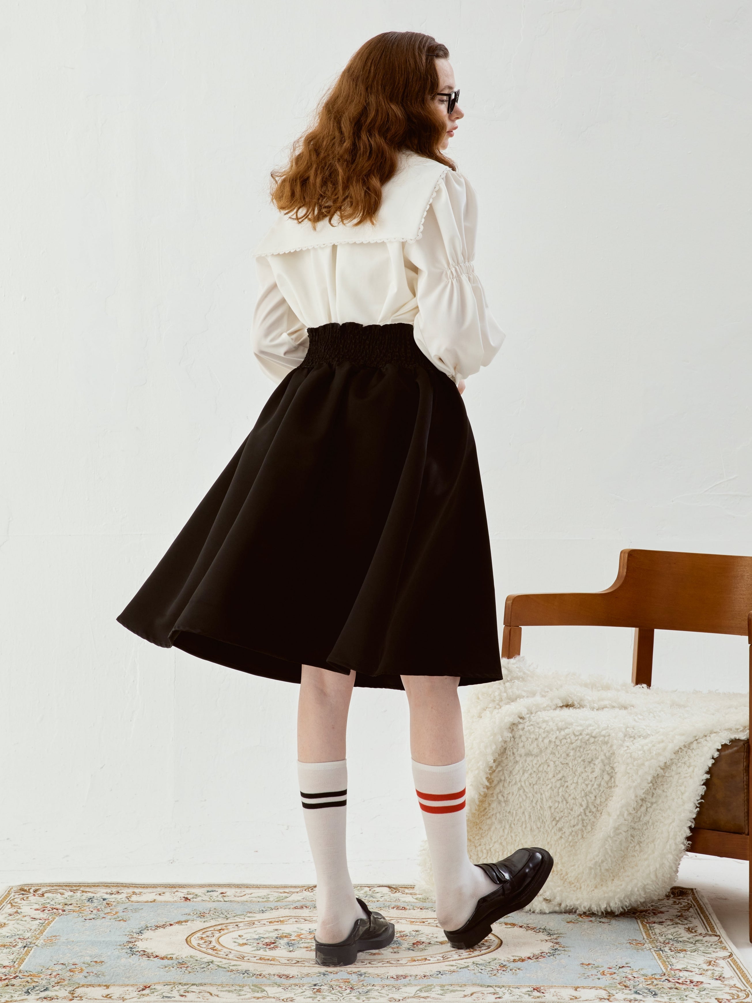 Lace Navy Kragen Puffhemd Hemd