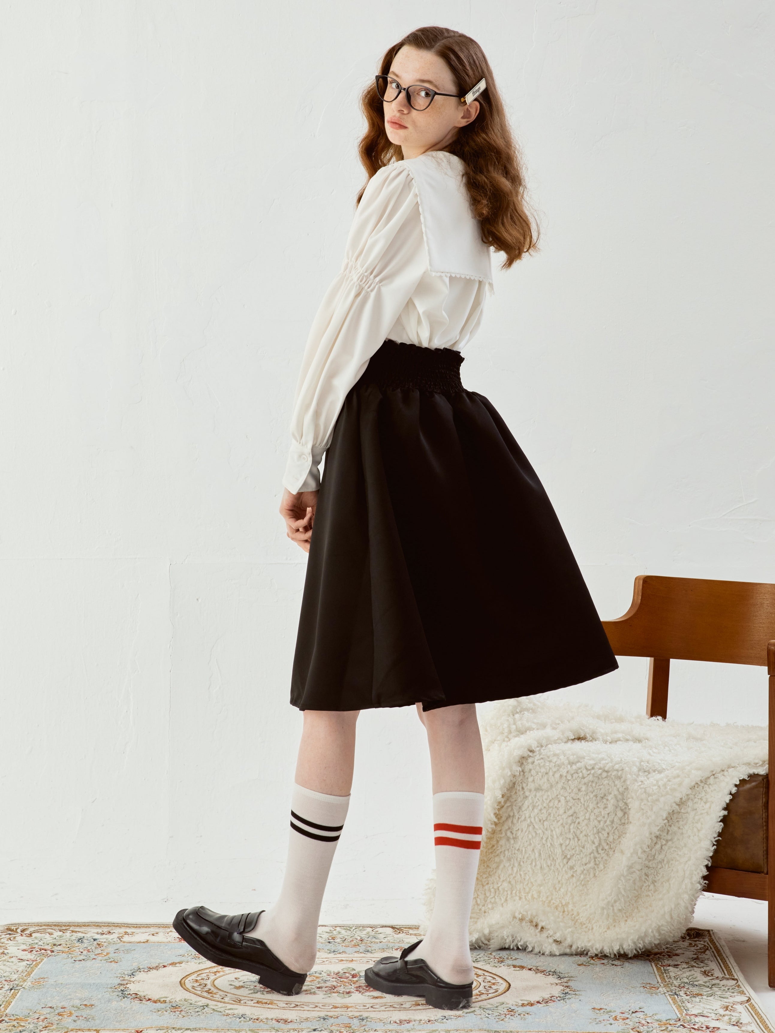 Lace Navy Kragen Puffhemd Hemd