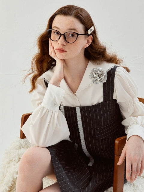 Lace Navy Kragen Puffhemd Hemd