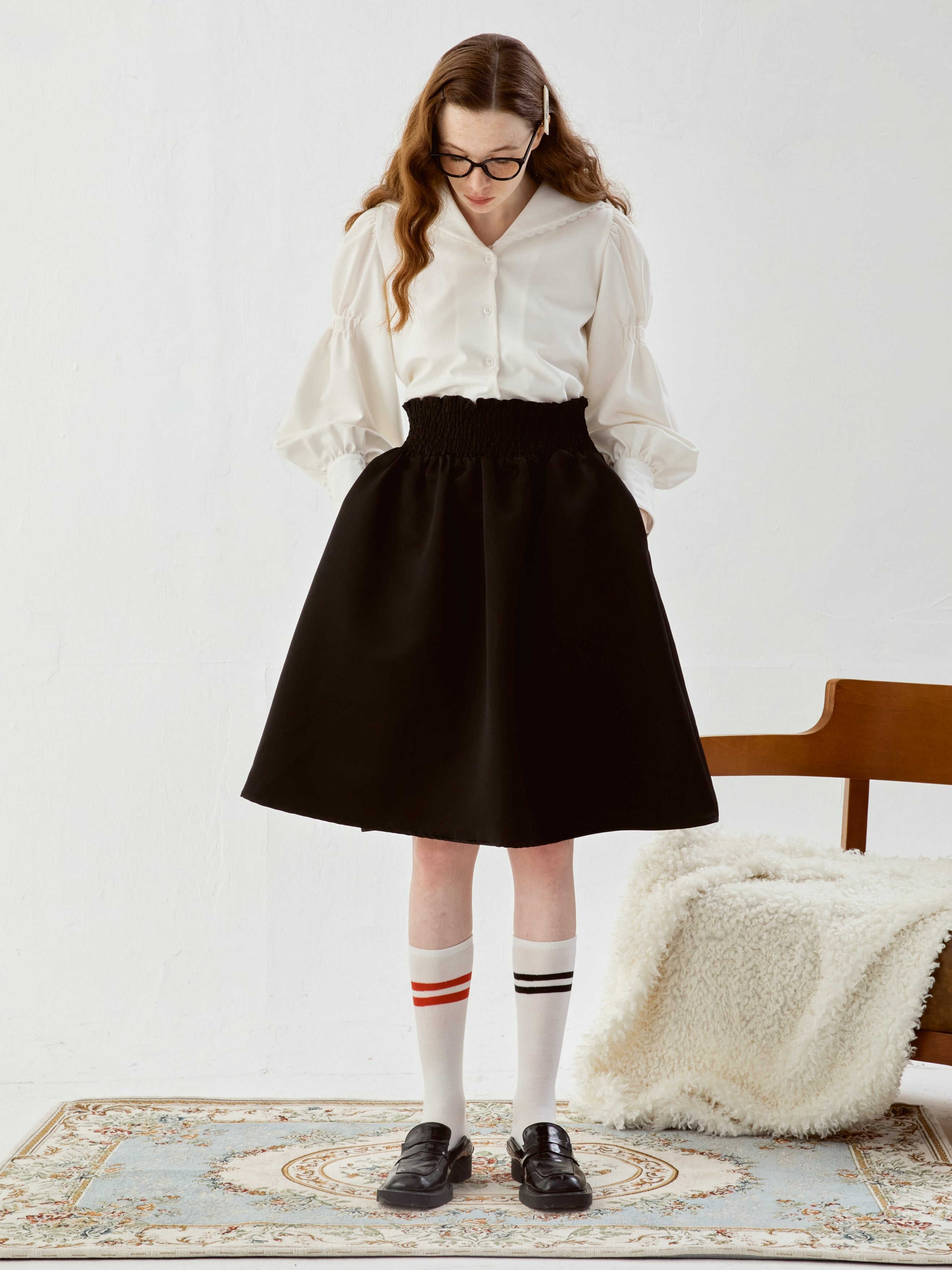 Lace Navy Kragen Puffhemd Hemd