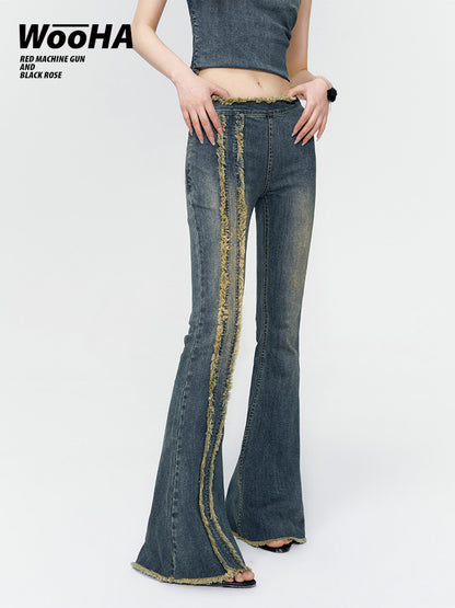 Tassel Denim Retro Flare-Patns