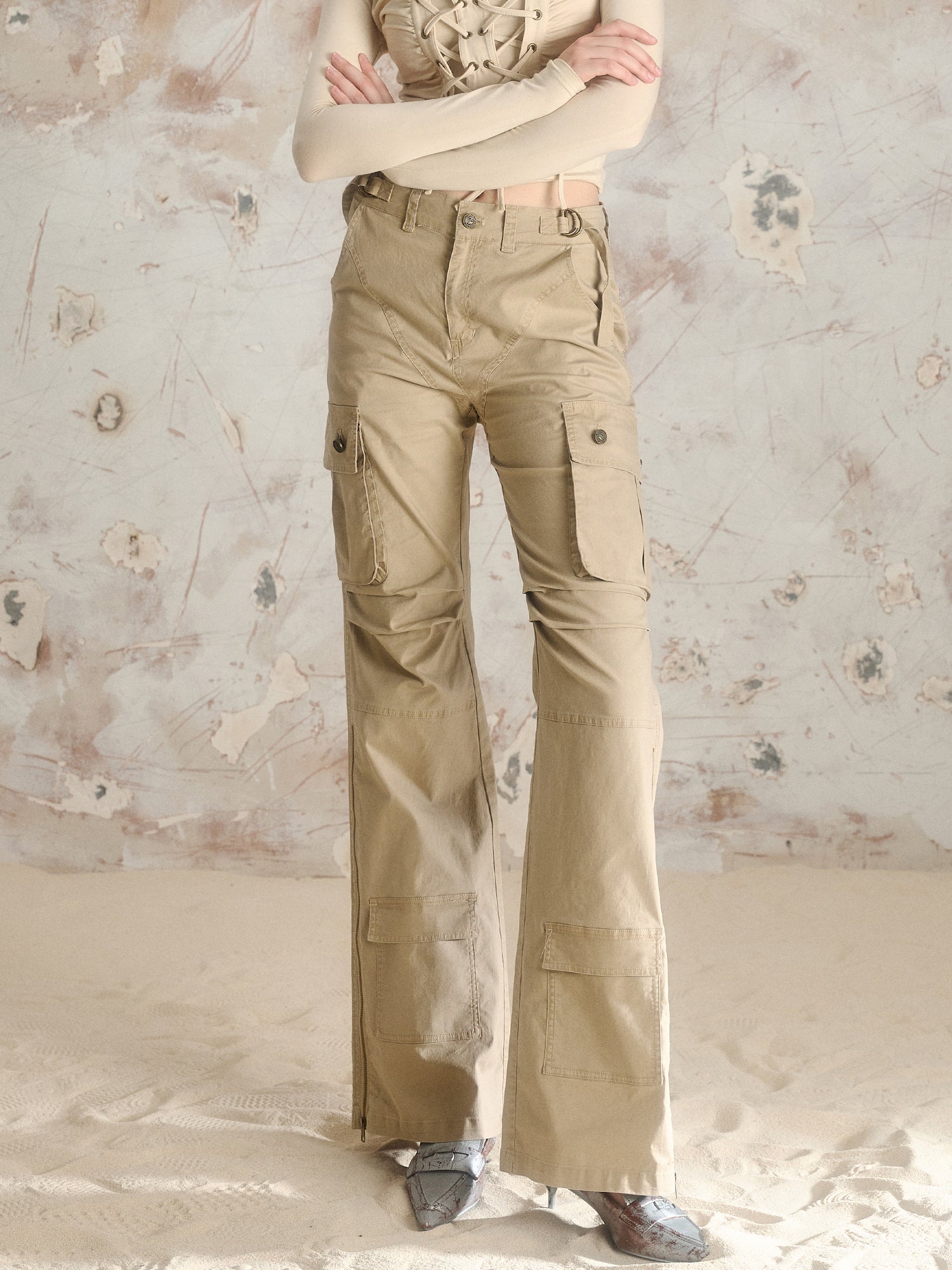 Nebenpocket Casual Workhosen lächeln Flare-Hose