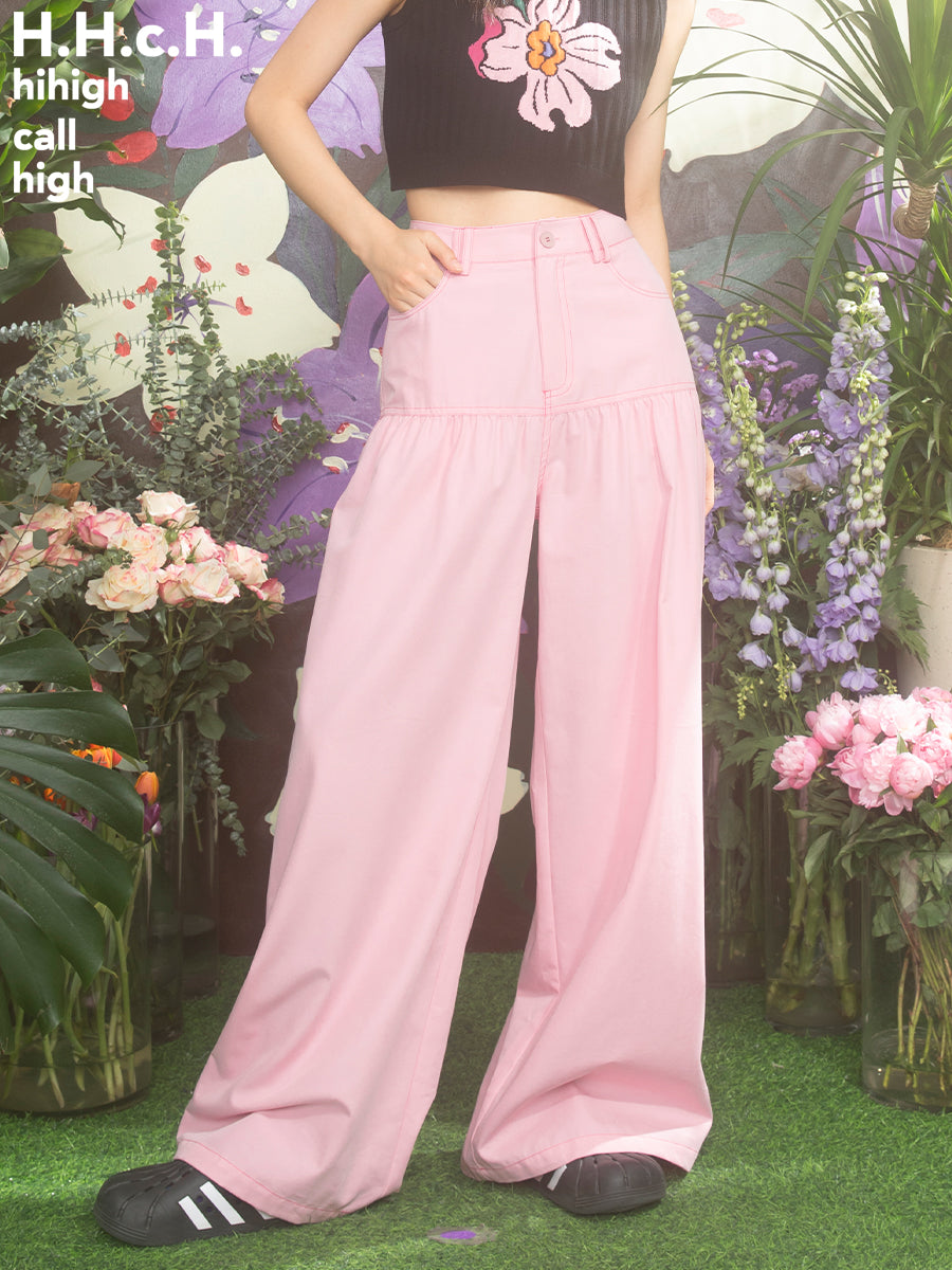 Casual Wide Embroidery Tulip Work-Pants