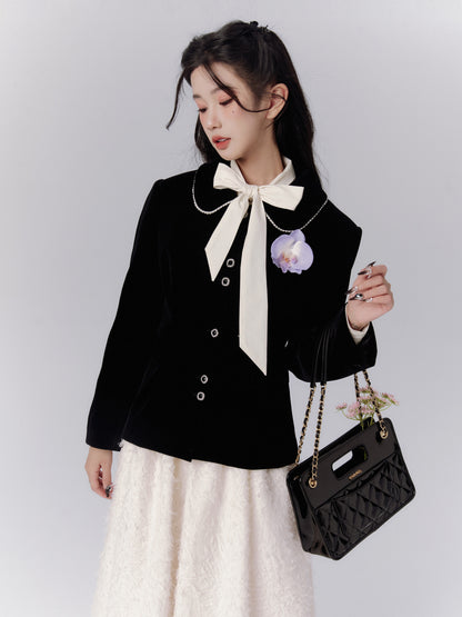 Velvet Formal Classy Flower-Broach Curve Jacket