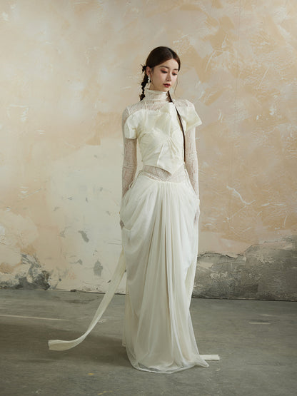 Plain Asymmetry Ciffon Fluffily Feminine Elegant Long-Skirt