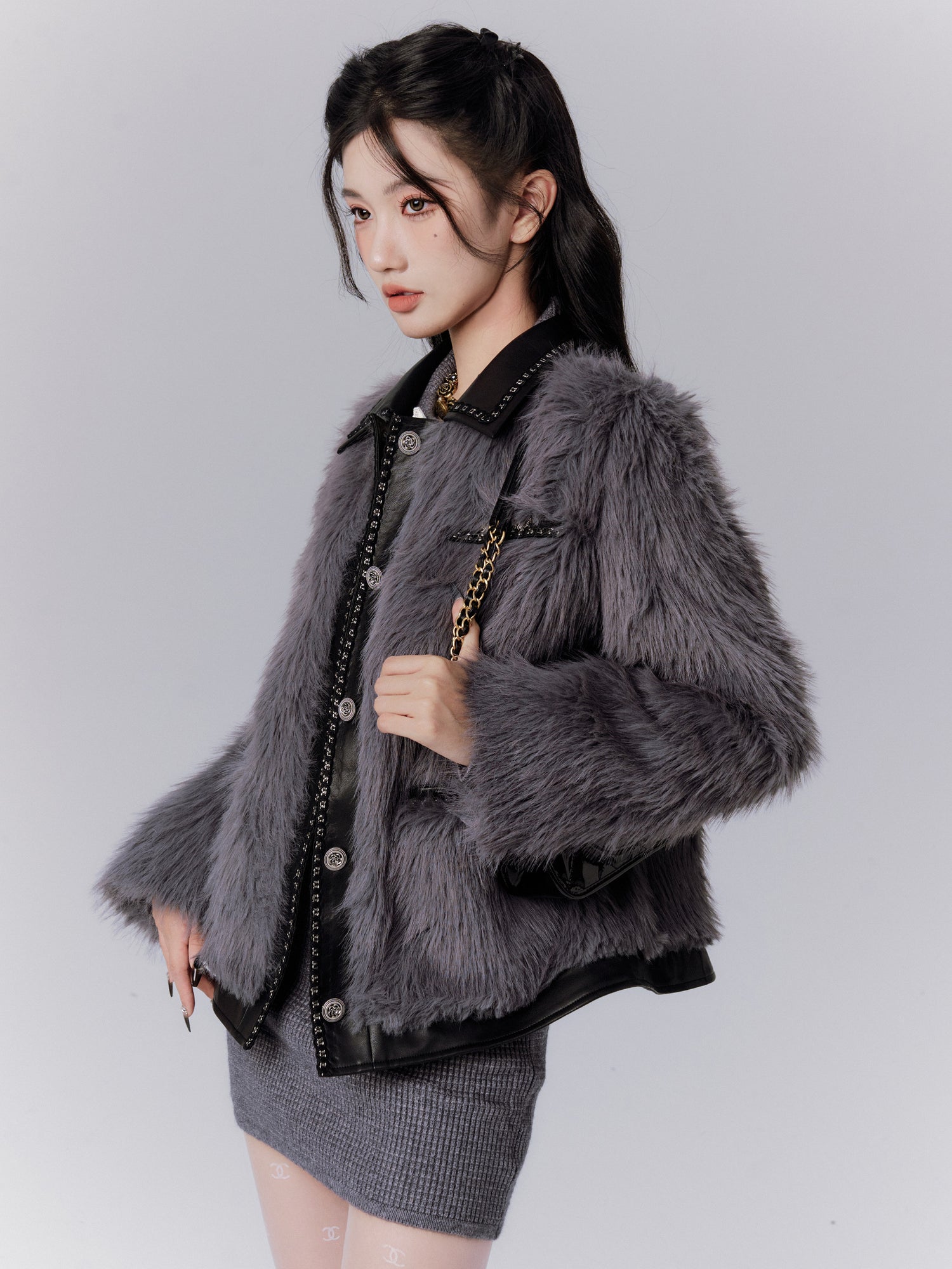 Leder High-End Retro Stitch Chic Fur-Jacket