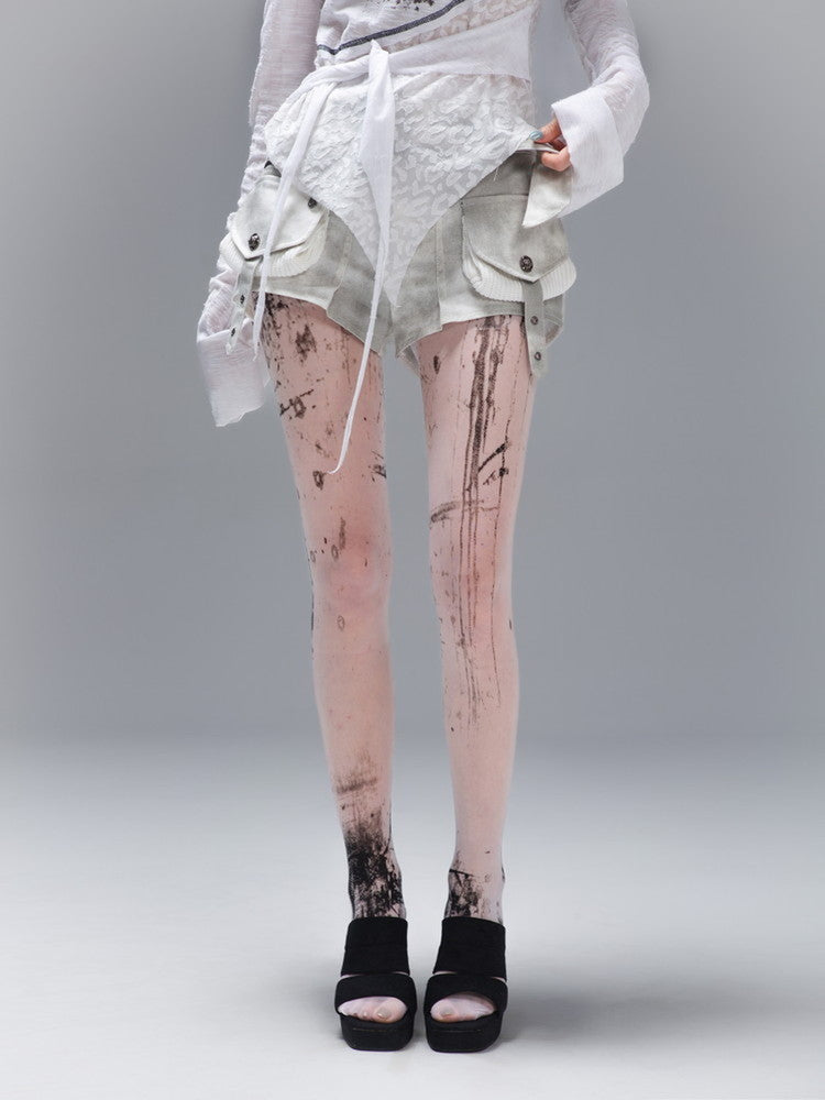 Paint Stretch White Punk Tights