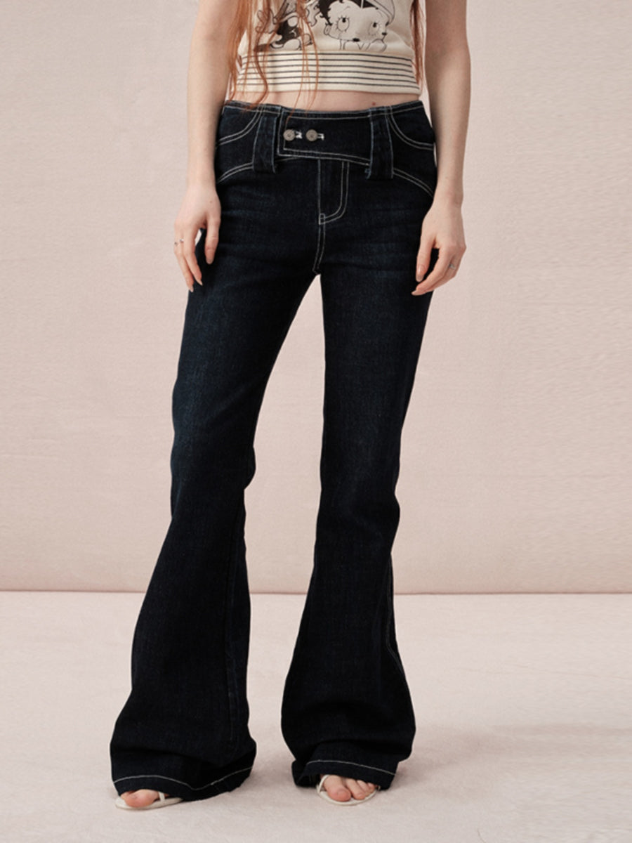 Denim Casual Simple Basic Flare-Pants