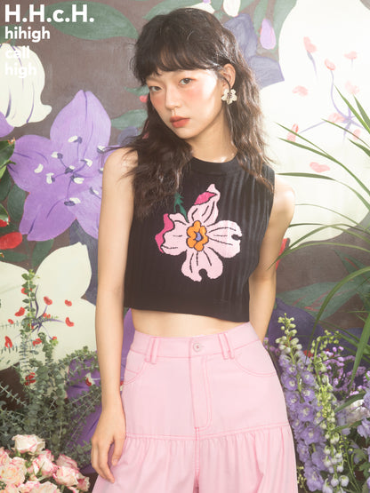 Embroidery Flower Cropped Summe-Knit