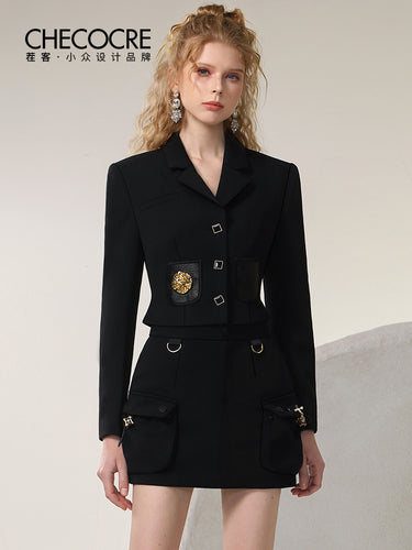 Suit Tassel Wool No-Collar Chic Classy Jacket＆Mini-Skirt main image 0