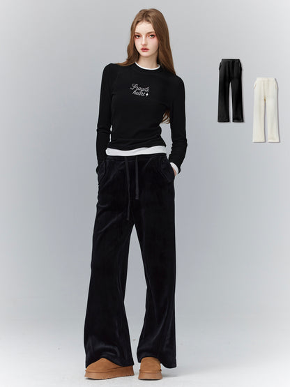 Thick Casual Straight Plain Sweat Wide-Pants