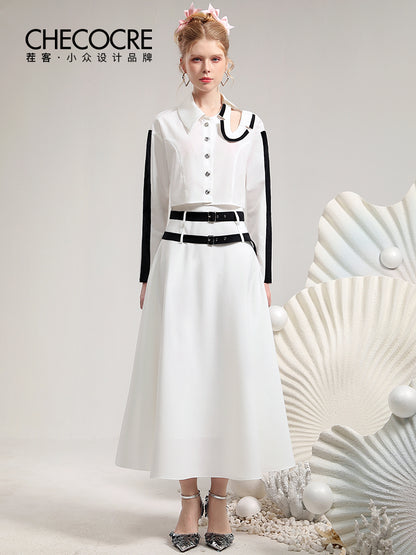 Set-Up Monotone Nichi Asymmetry Open-Shoulder Tops＆Long-Skirt