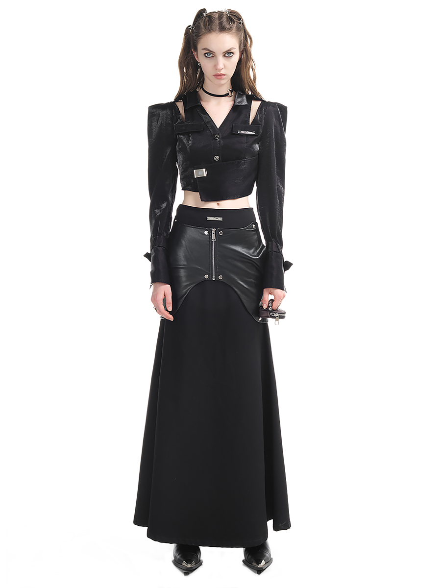 Leather Cool Punk Tops&amp;Long-Skirt