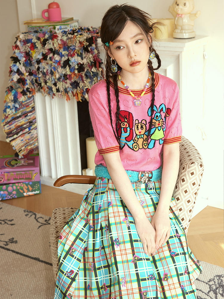 Heart Character Pop Retro Fancy Summer-Knit