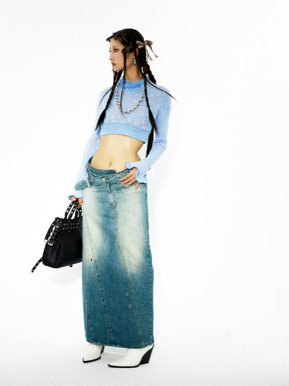 Faded-Denim-Bleistift-Rock-Casual Maxi Langstachel