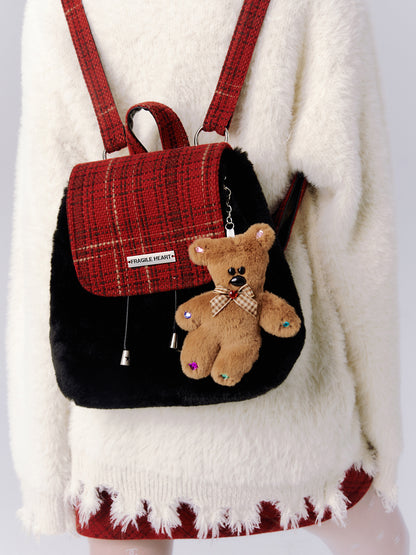 Flap Tweed Compact Girly Retro Backpack